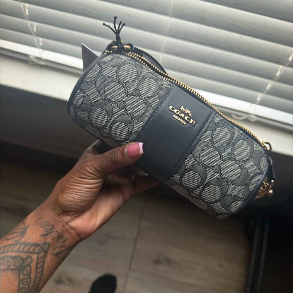 Coach Black and Gray Monogram Barrel Bag